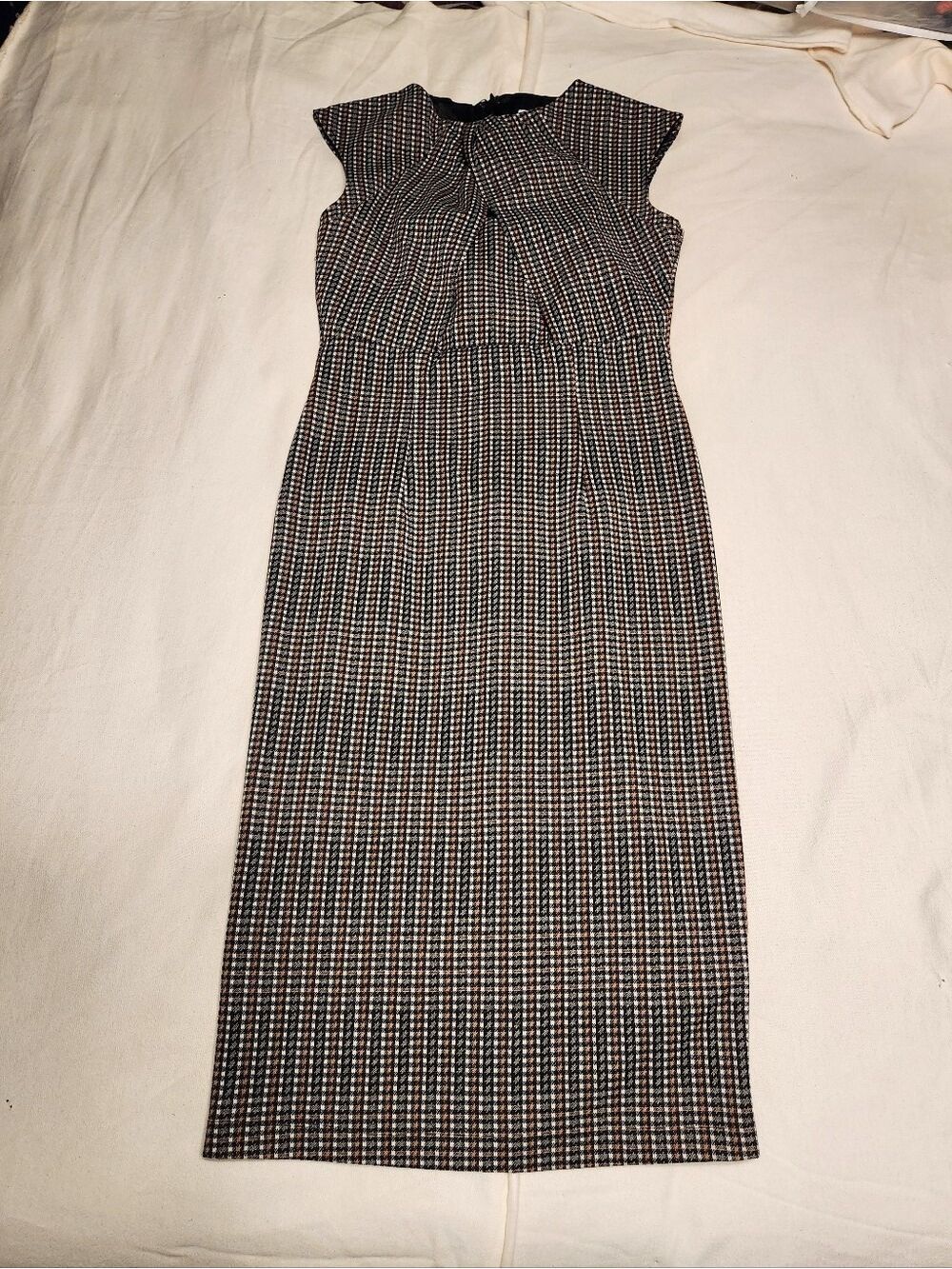 New York & Company Black Plaid Sheath Dress Midi Small - Picture 6 of 10